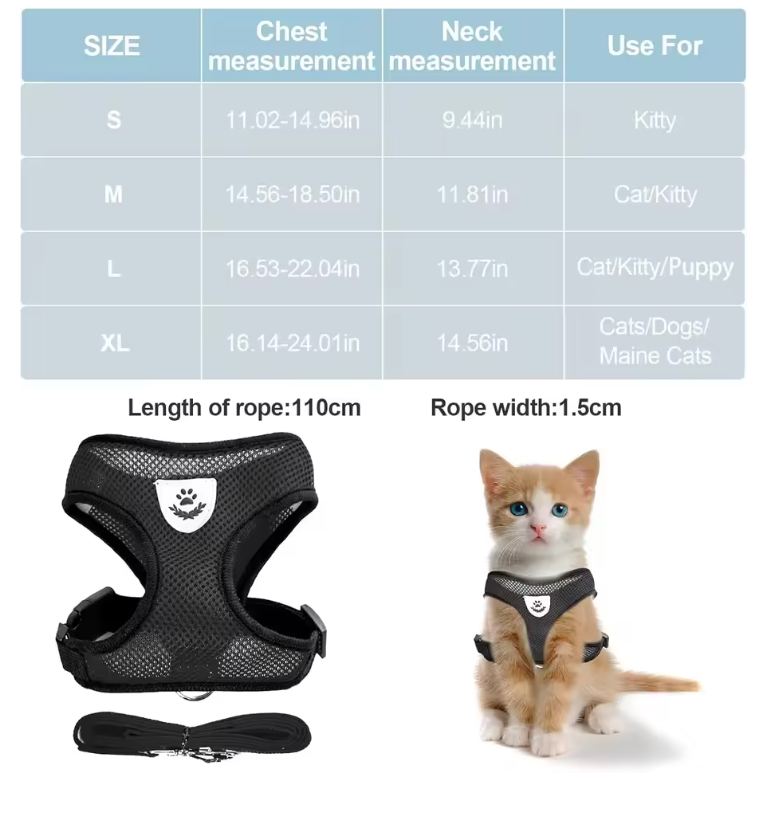 Adjustable Cat & Dog Harness – Comfortable Walking Vest for Small & Medium Pets